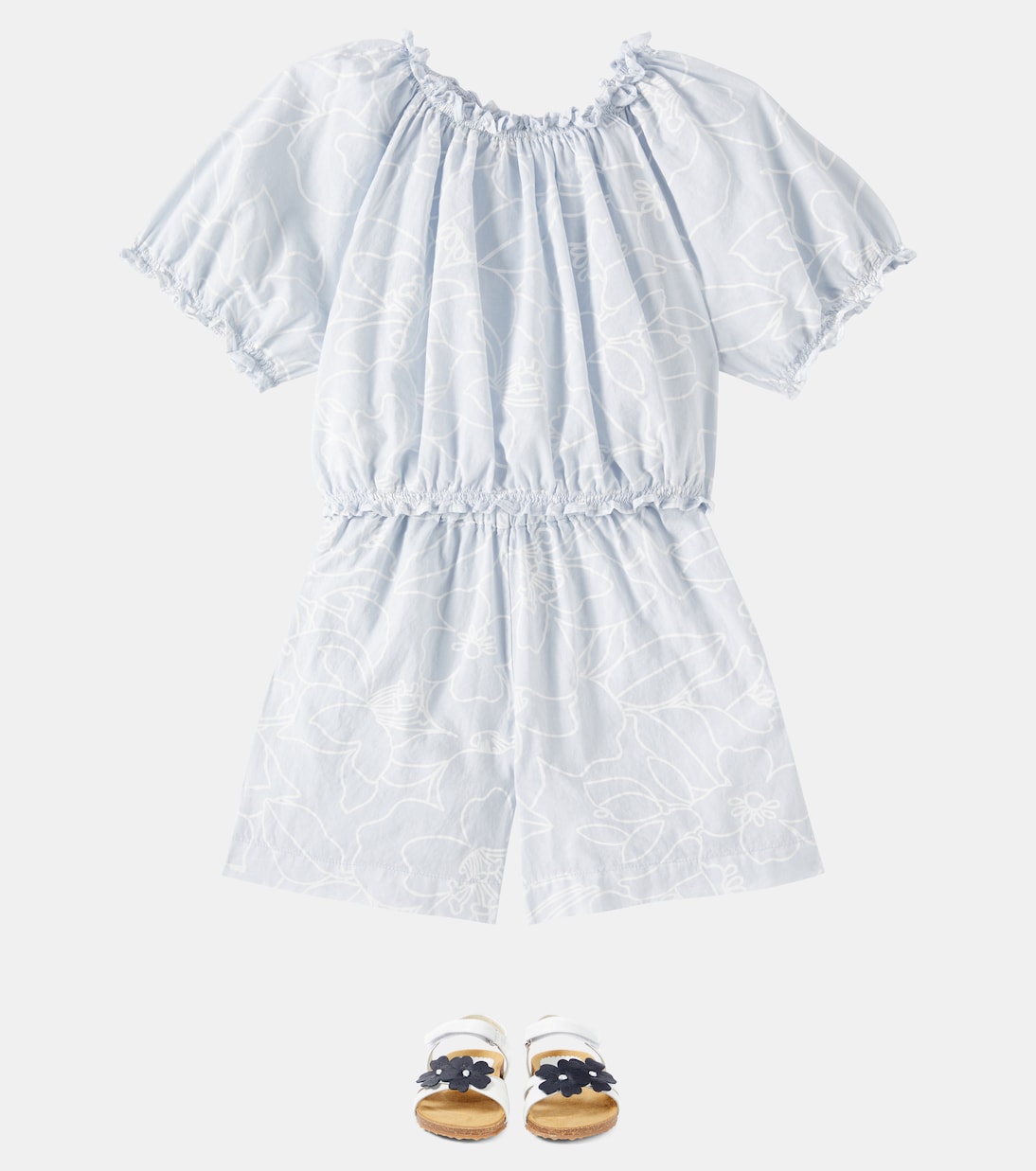 Top e shorts in cotone con stampa | Il Gufo