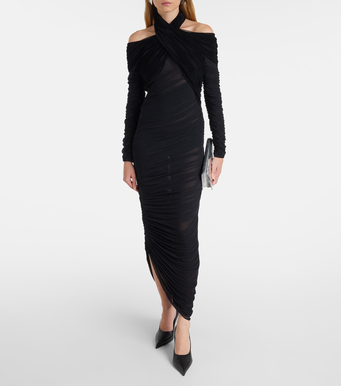 Draped mesh and velvet maxi dress | Mugler
