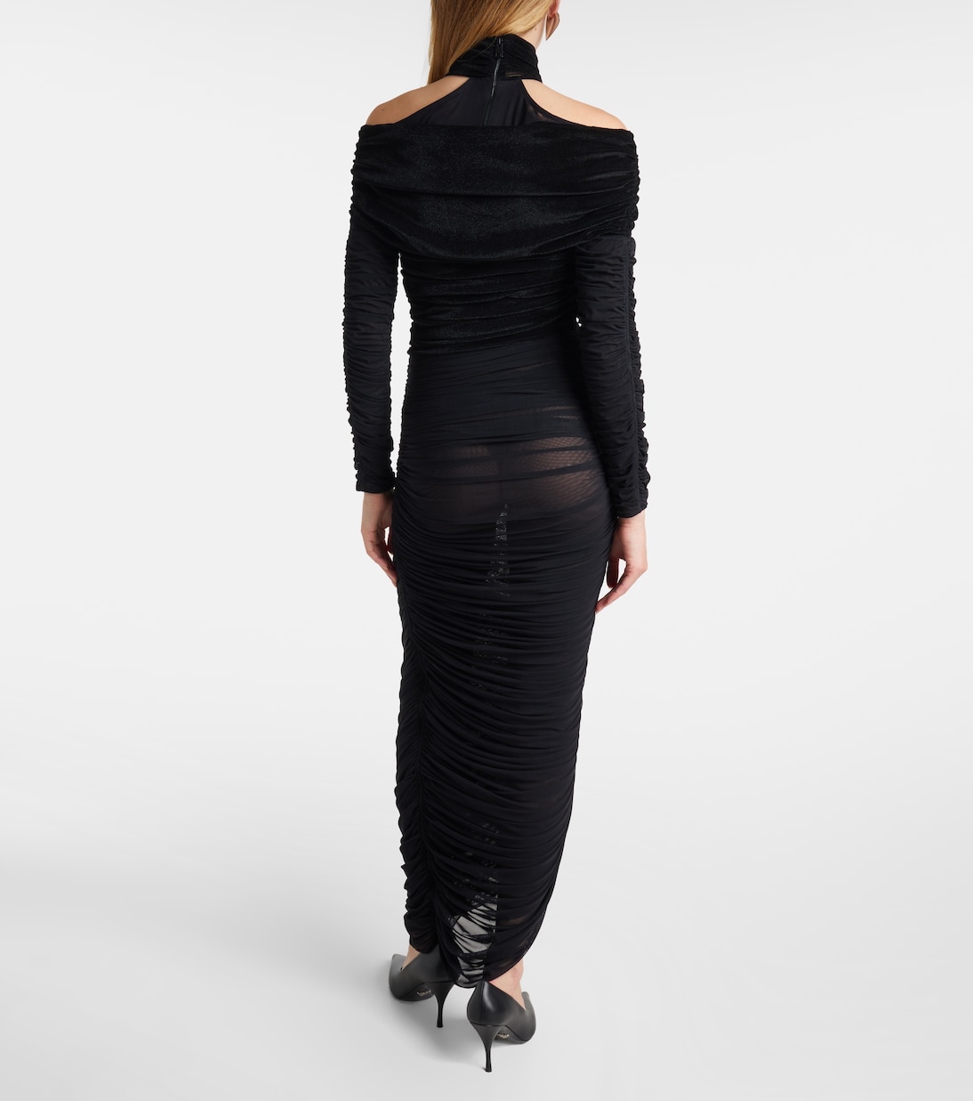 Draped mesh and velvet maxi dress | Mugler