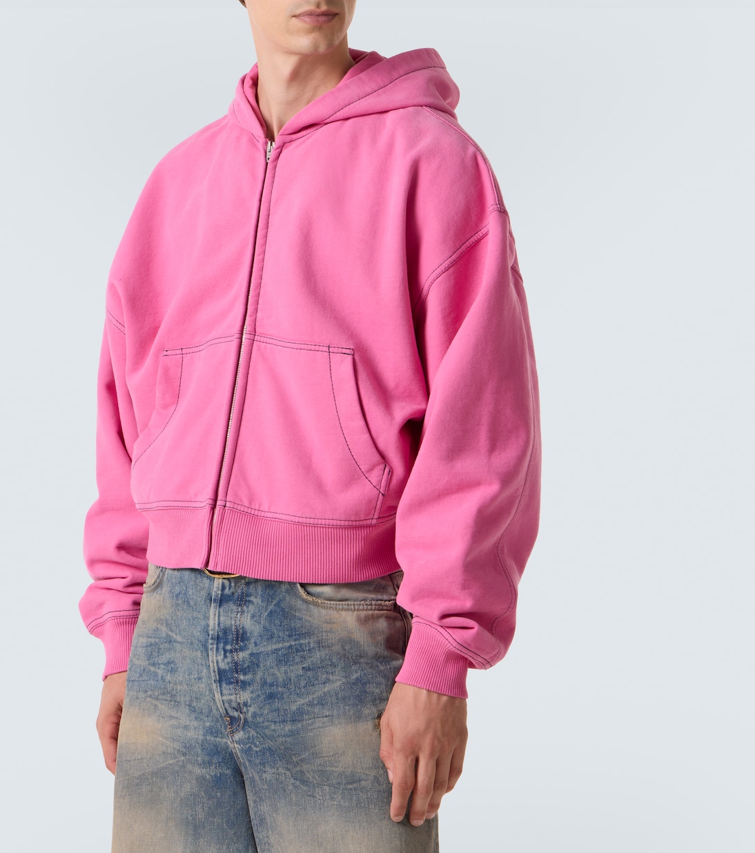 Embroidered cotton fleece zip-up hoodie | Acne Studios