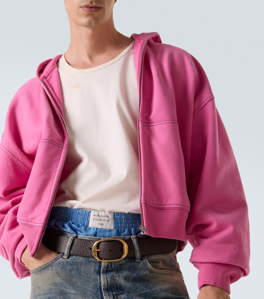 Embroidered cotton fleece zip-up hoodie | Acne Studios