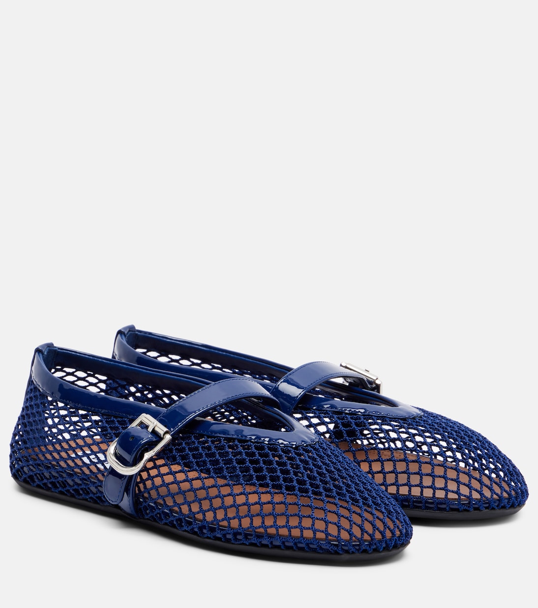 Patent leather-trimmed fishnet ballet flats | Alaïa