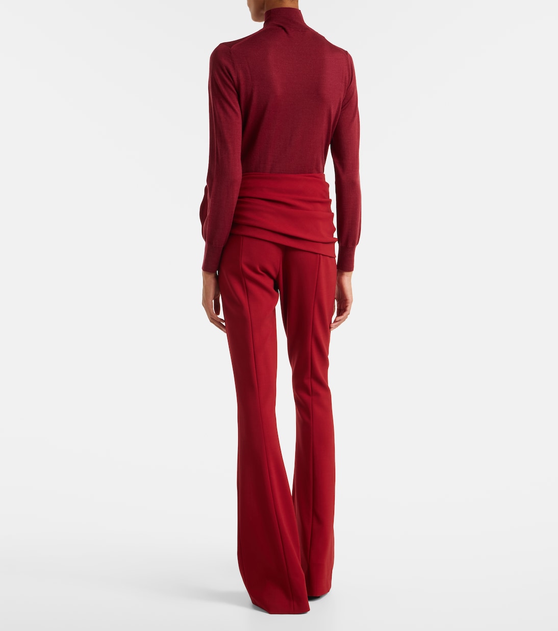 Floral-appliqué draped wool-blend flared pants | Carolina Herrera