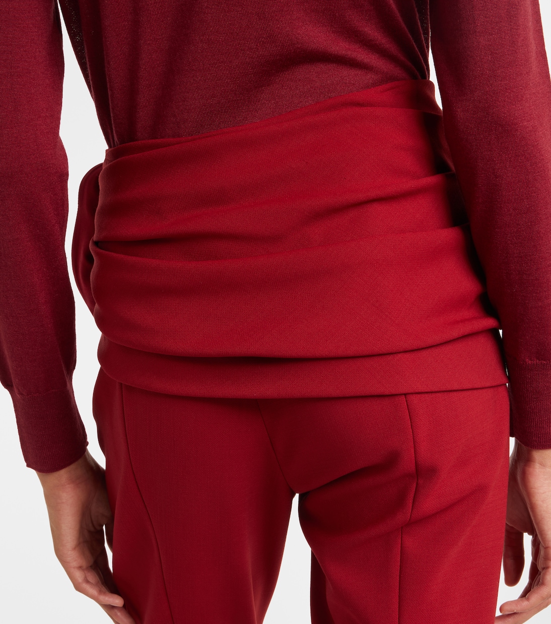 Floral-appliqué draped wool-blend flared pants | Carolina Herrera