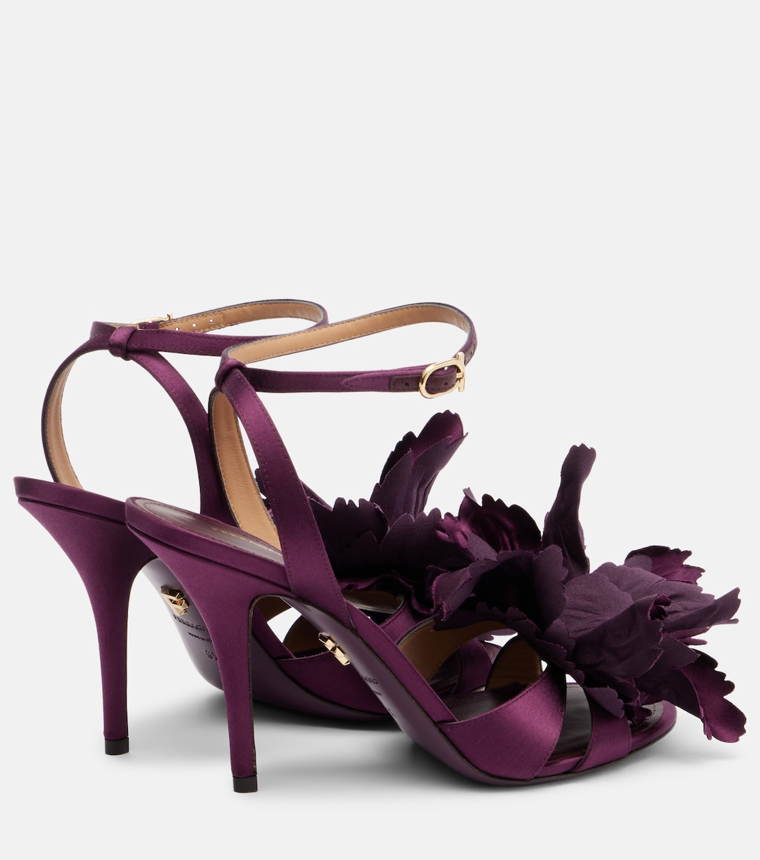 Ghilly 95 floral-appliqué satin sandals  | Ferragamo