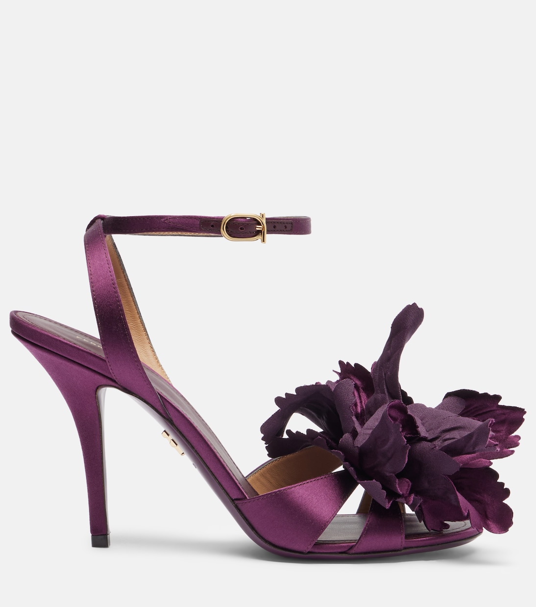 Ghilly 95 floral-appliqué satin sandals  | Ferragamo