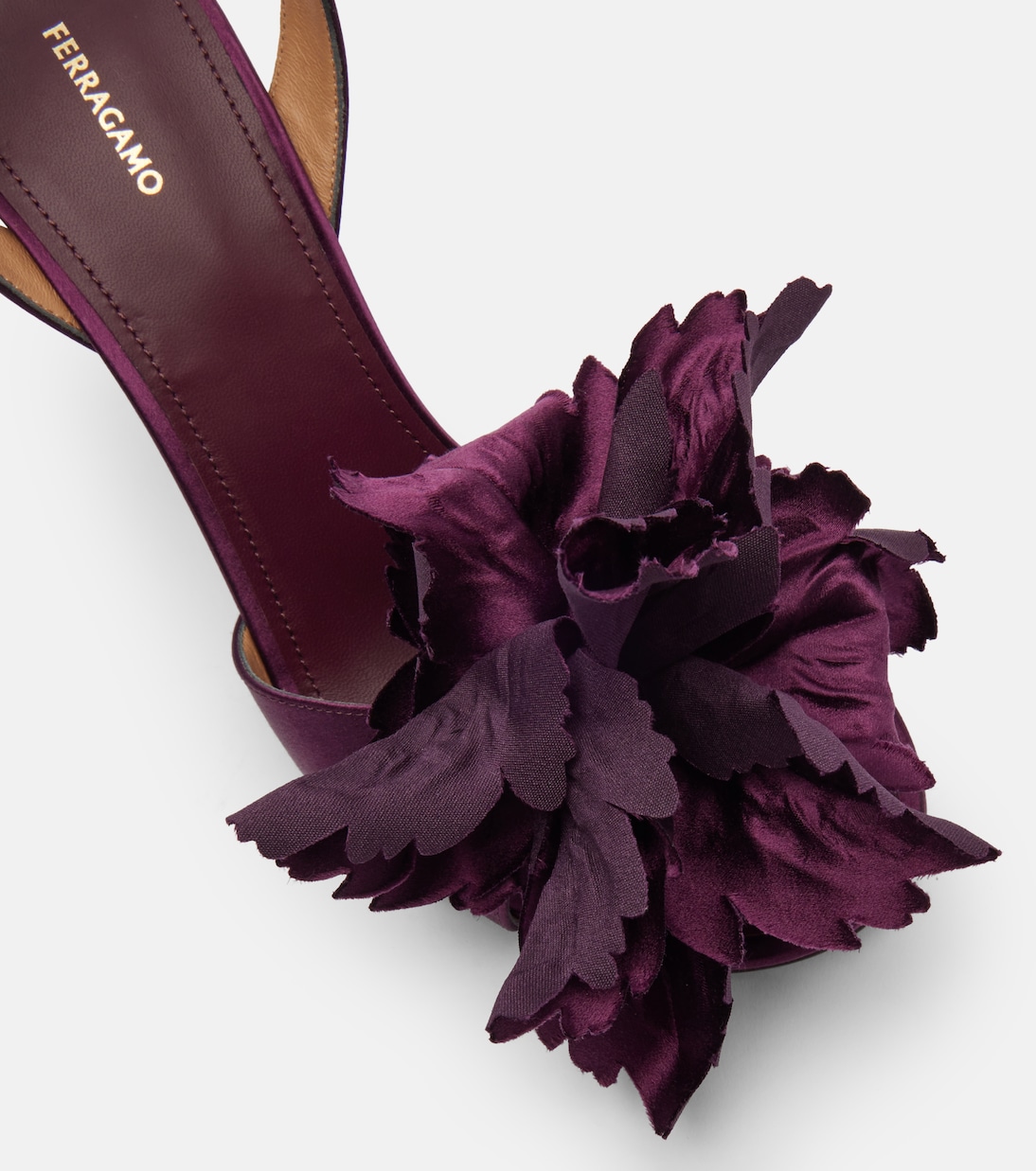 Ghilly 95 floral-appliqué satin sandals  | Ferragamo