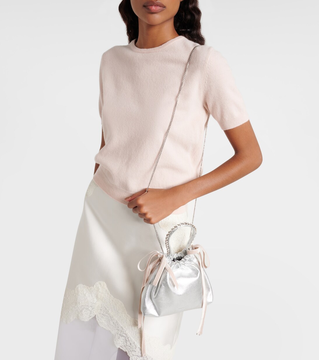 Drawstring Mini embellished leather shoulder bag | Jimmy Choo