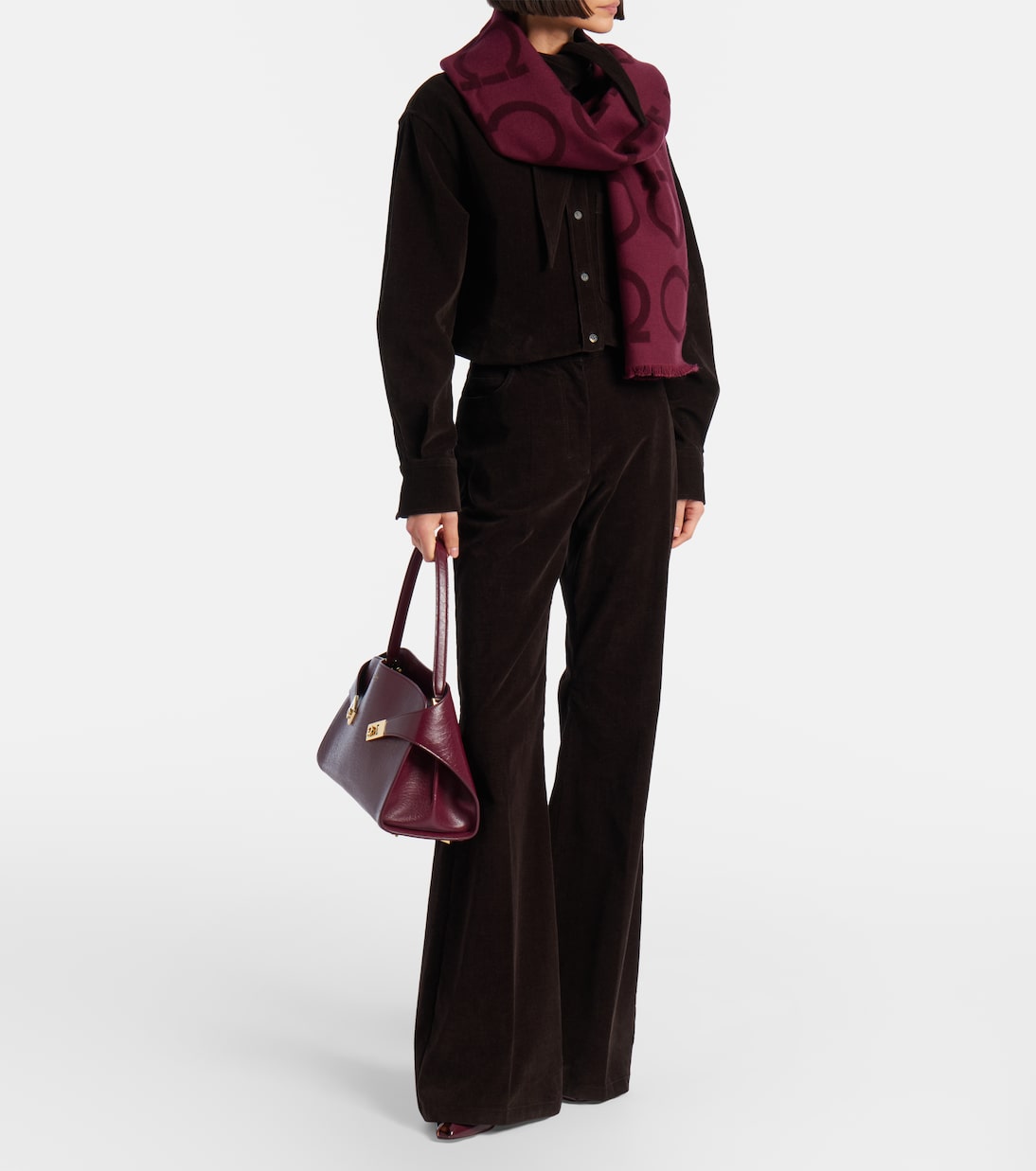 Gancini wool and silk jacquard scarf | Ferragamo