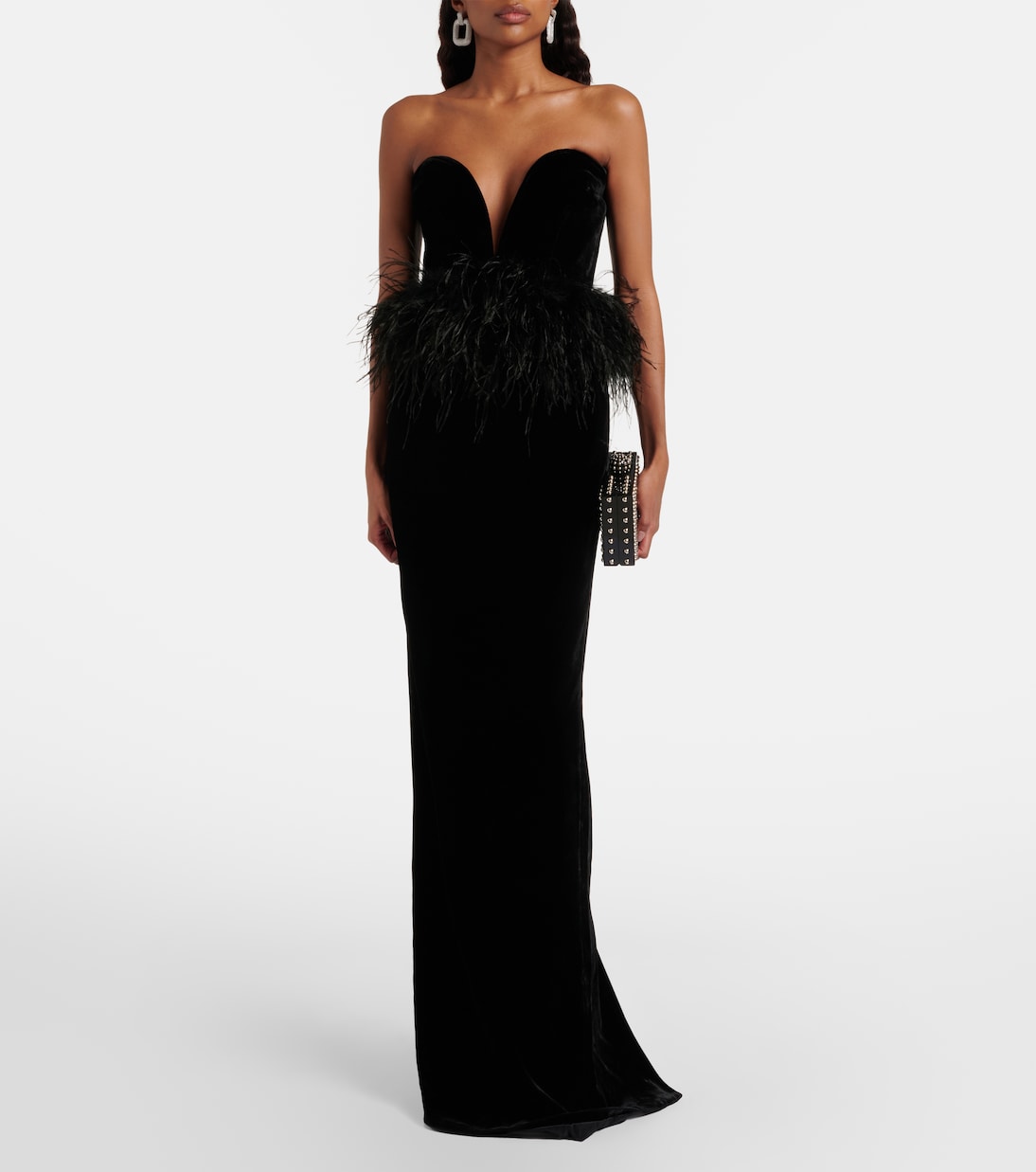 Robe longue bustier en velours à plumes | The New Arrivals Ilkyaz Ozel