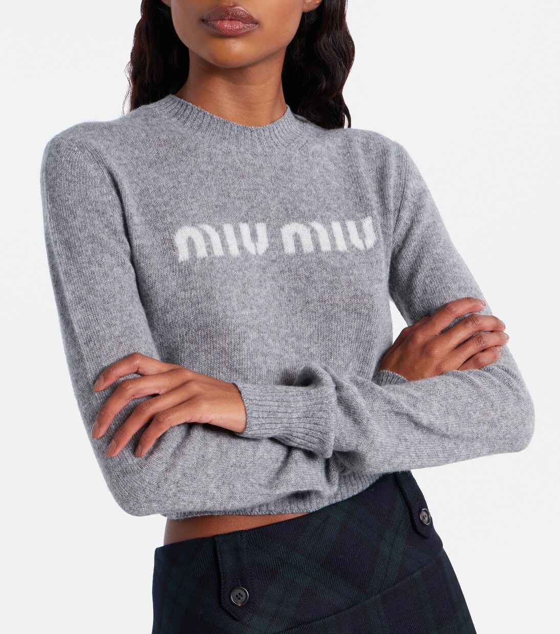 Logo cropped wool and cashmere sweater | Miu Miu