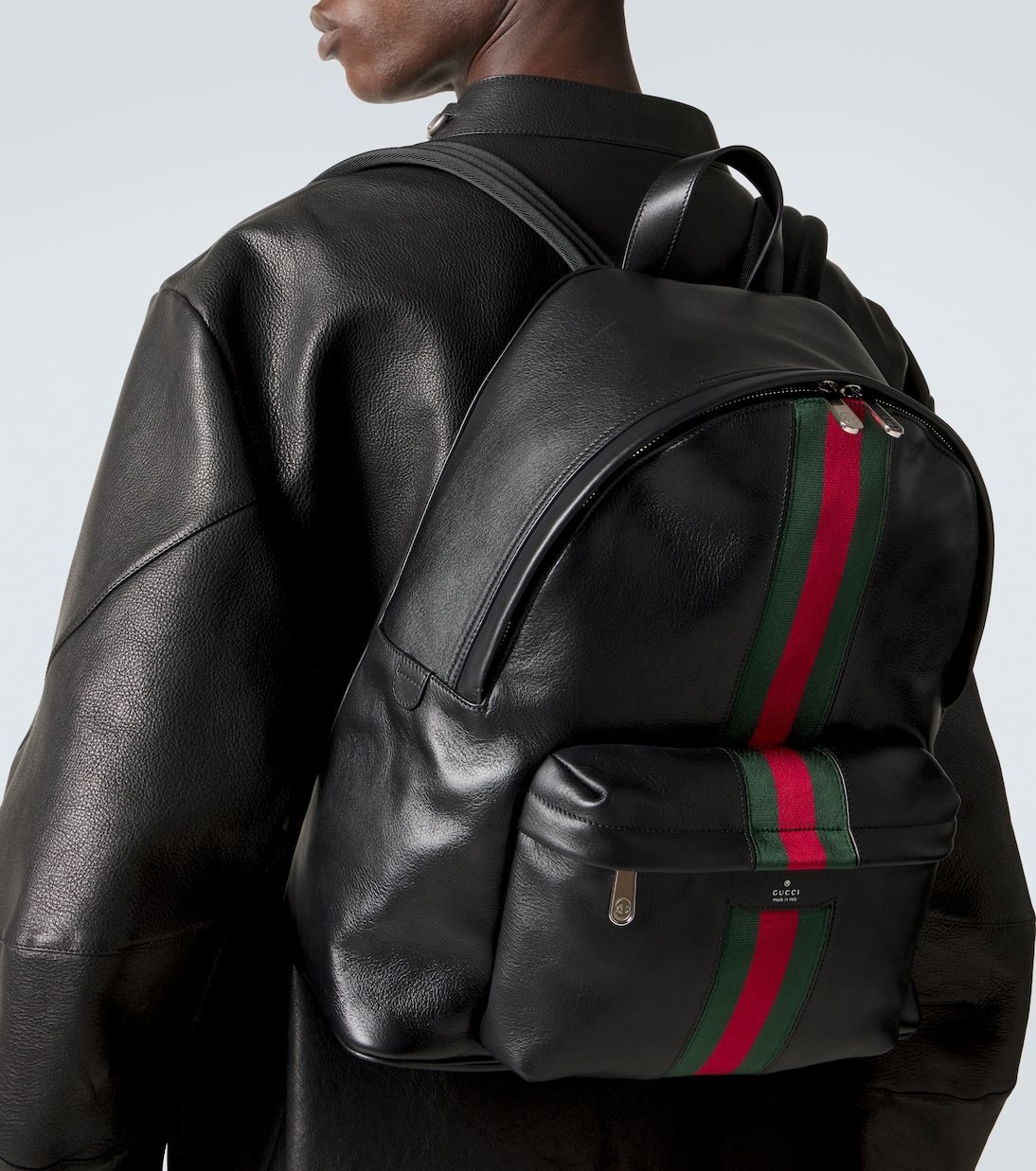 Web Stripe leather backpack | Gucci