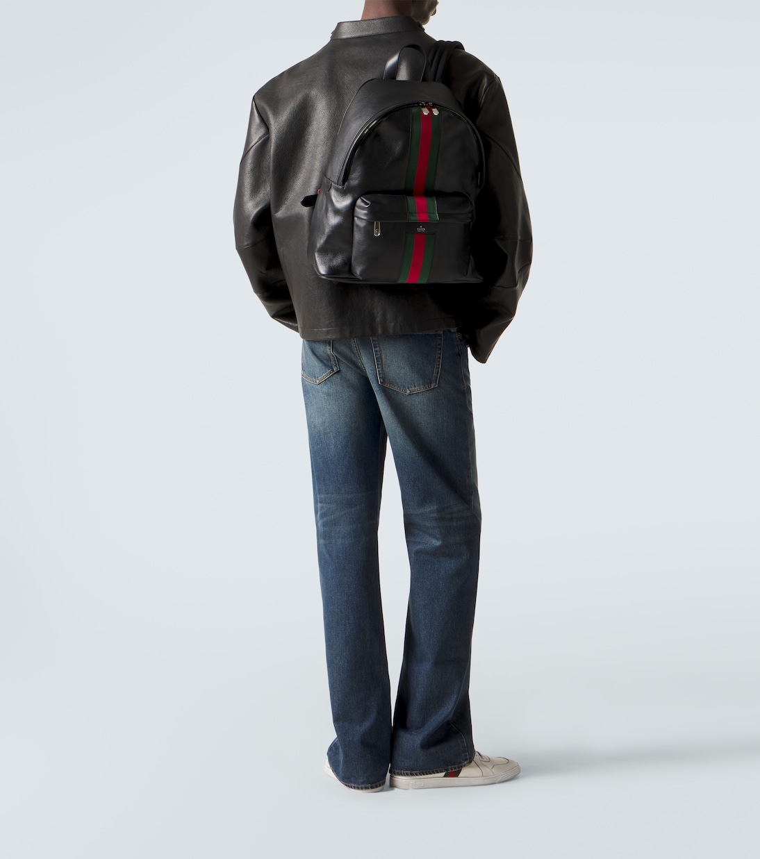 Web Stripe leather backpack | Gucci
