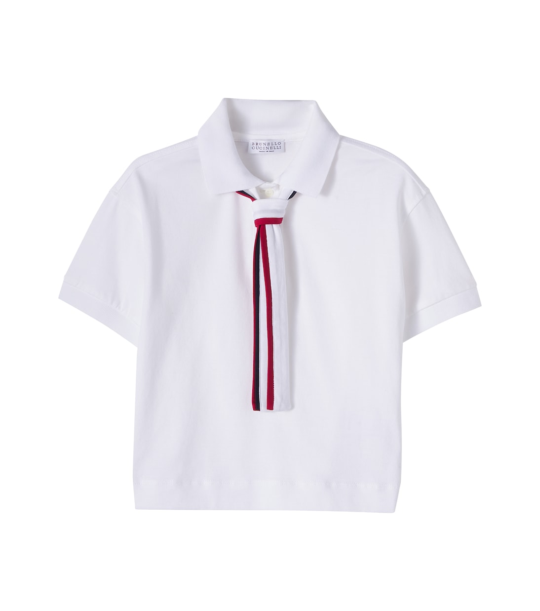 Tie-neck cotton piqué polo shirt | Brunello Cucinelli Kids