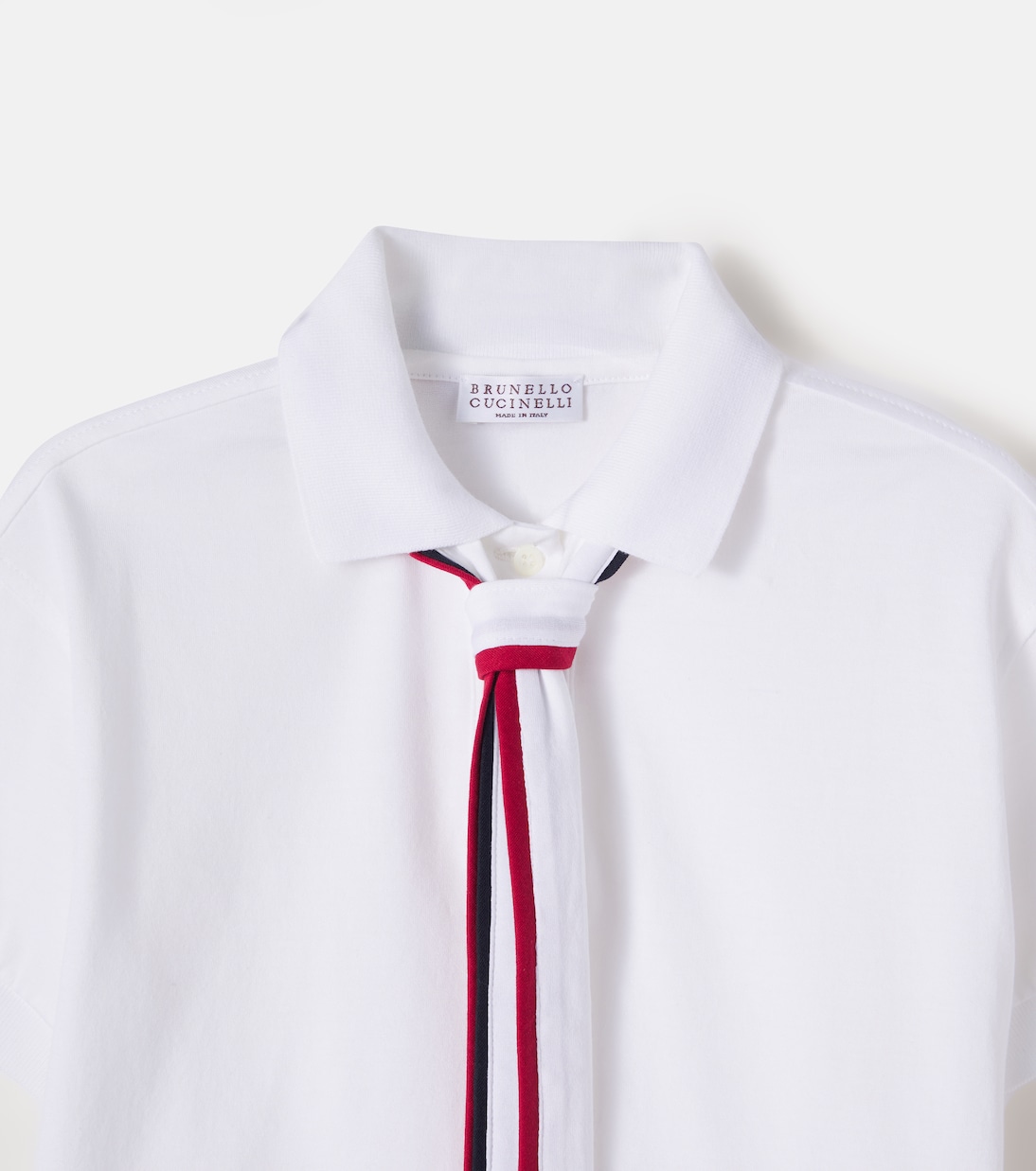Tie-neck cotton piqué polo shirt | Brunello Cucinelli Kids