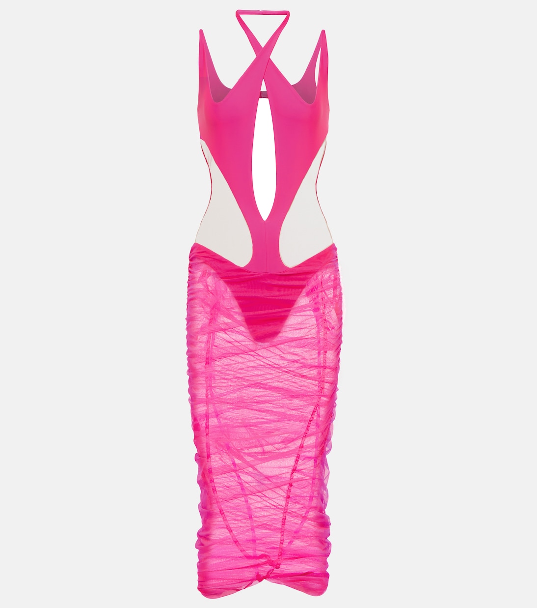 Cutout paneled tulle midi dress | Mugler
