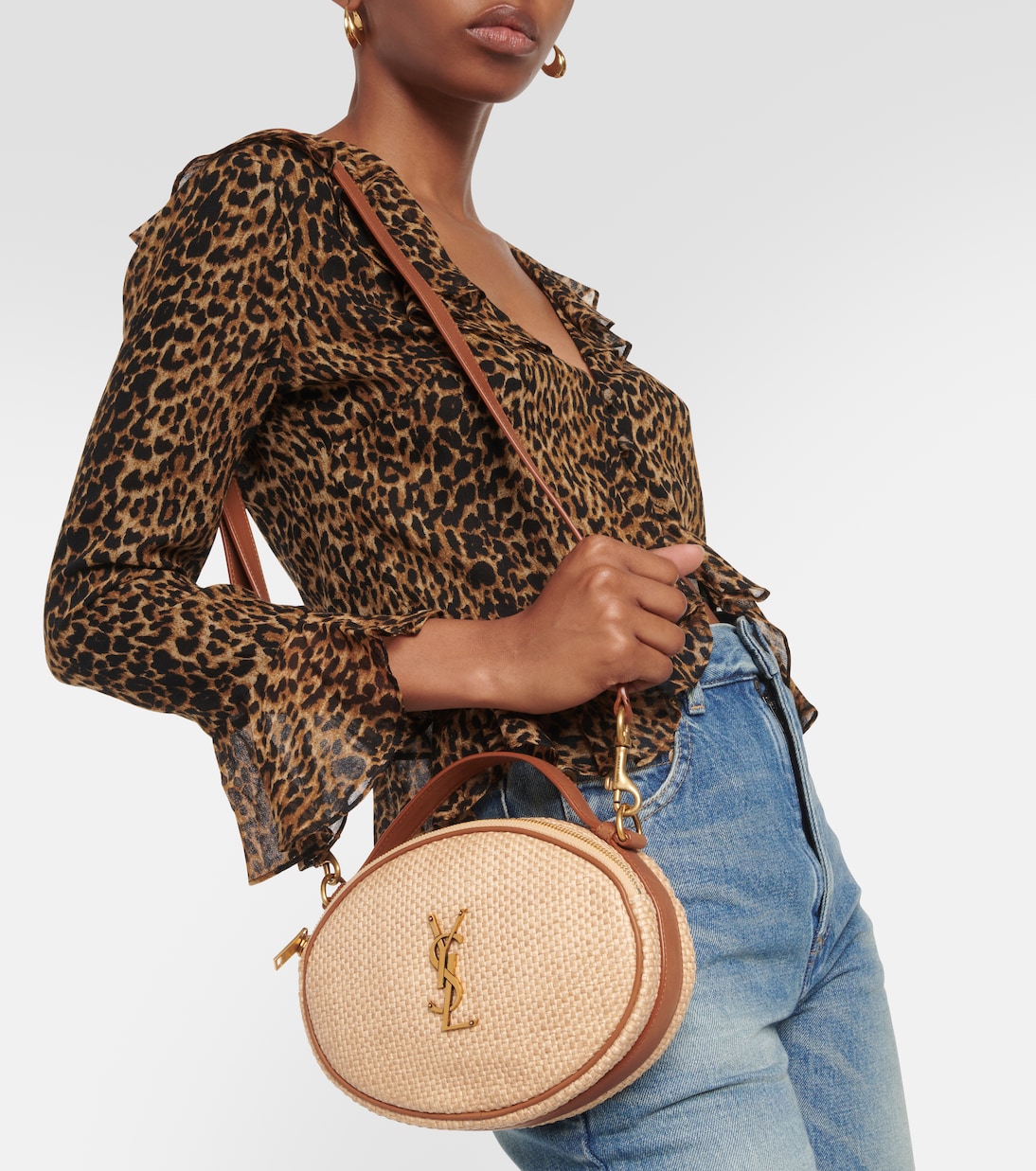 Sac en raphia et cuir | Saint Laurent
