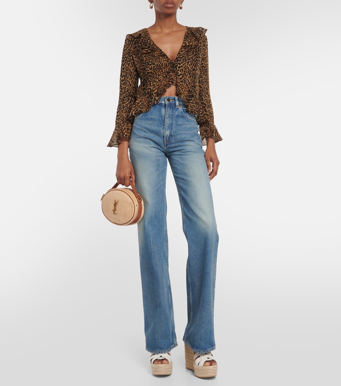 Sac en raphia et cuir | Saint Laurent