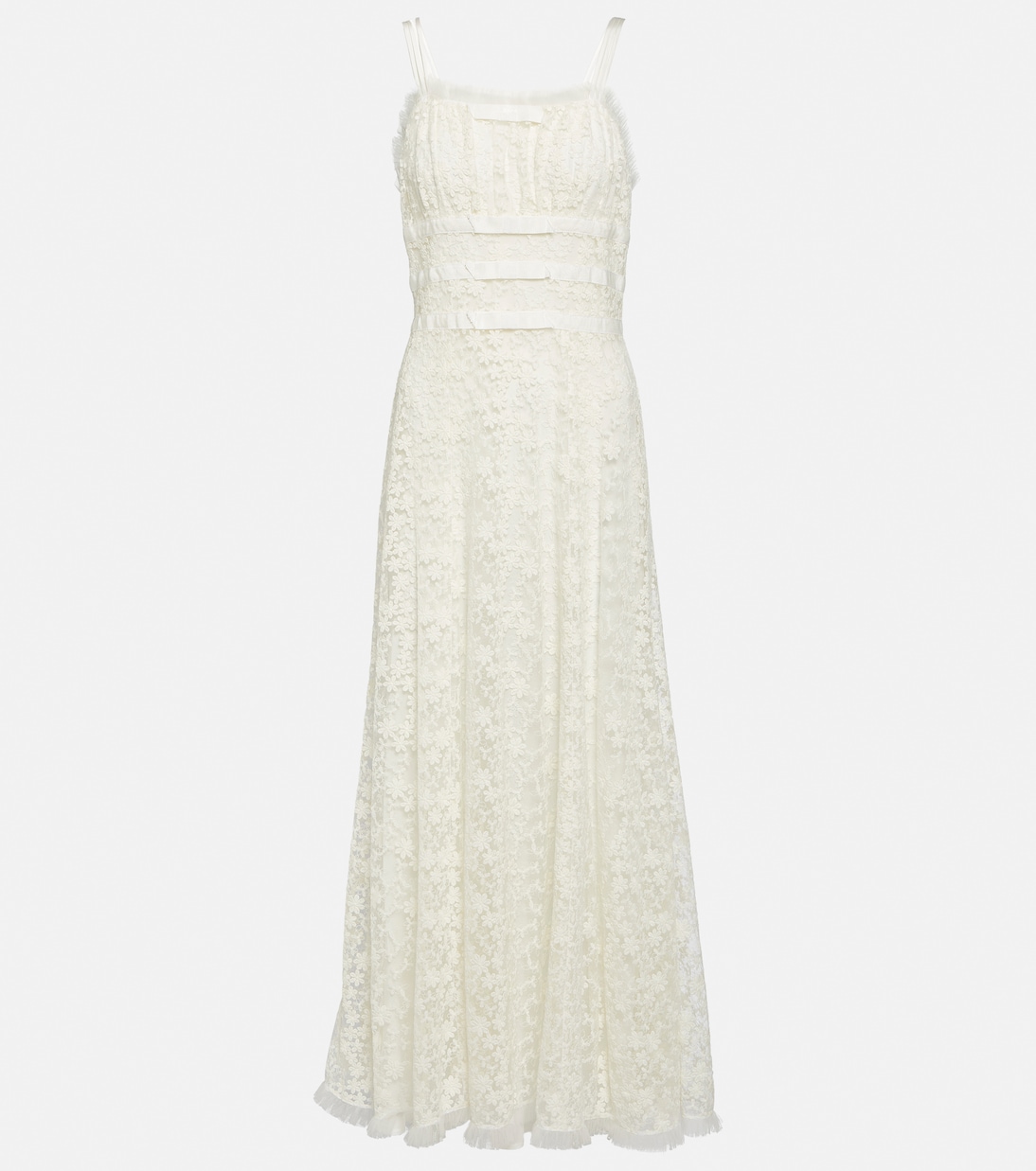 Vestido largo de encaje y tul floral | Rodarte