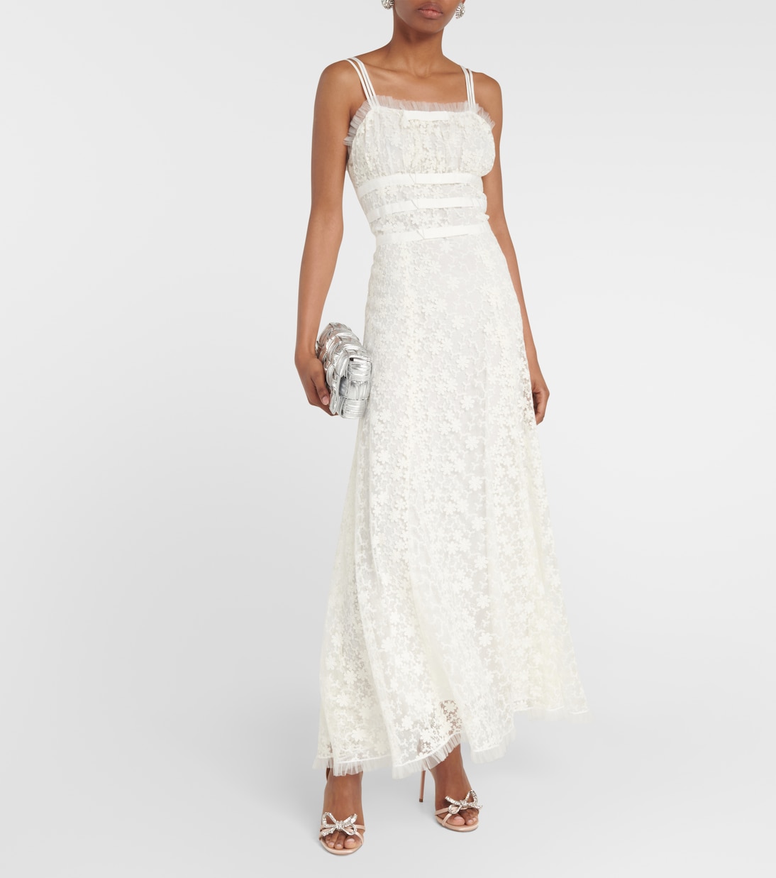 Vestido largo de encaje y tul floral | Rodarte