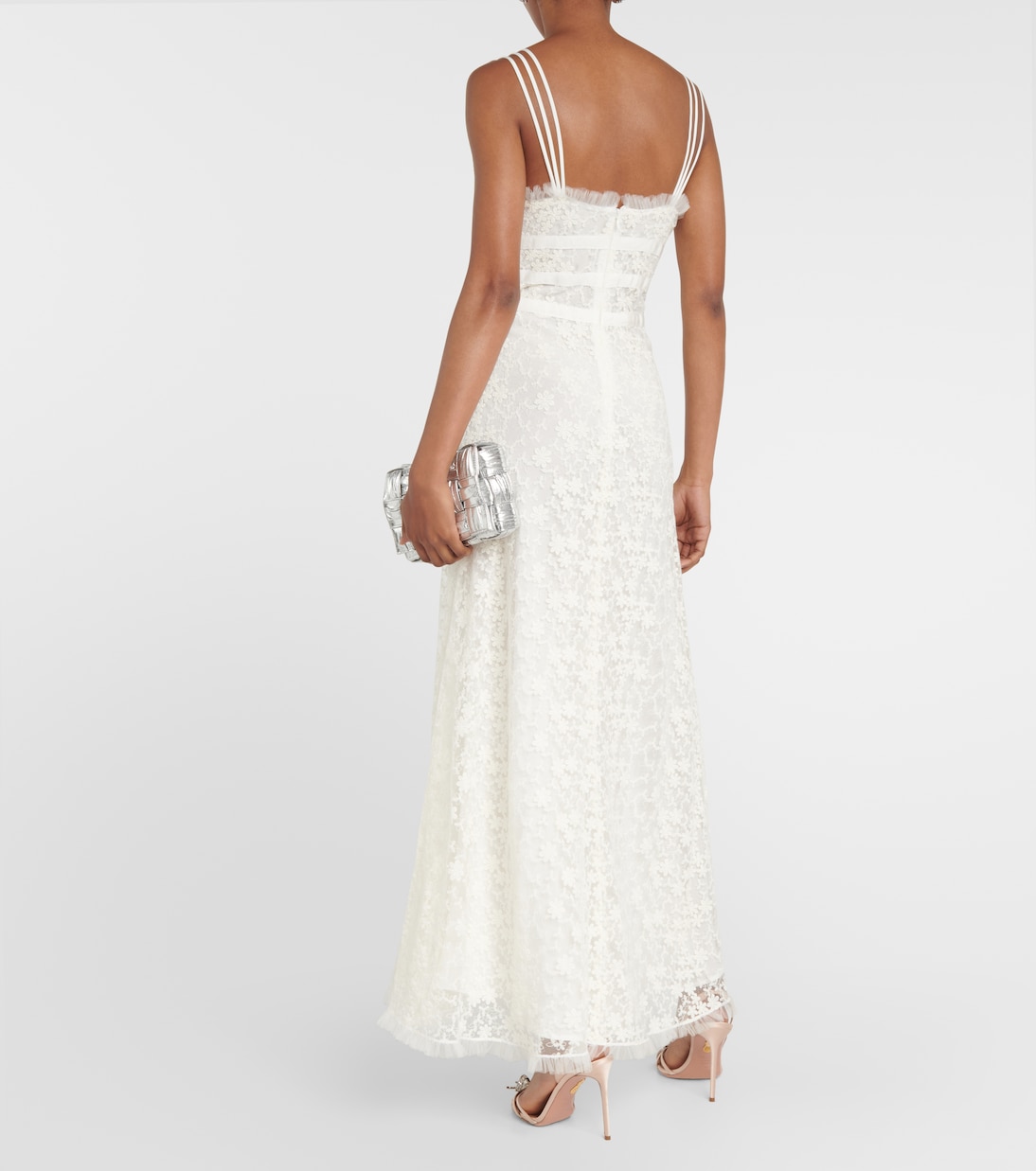 Vestido largo de encaje y tul floral | Rodarte