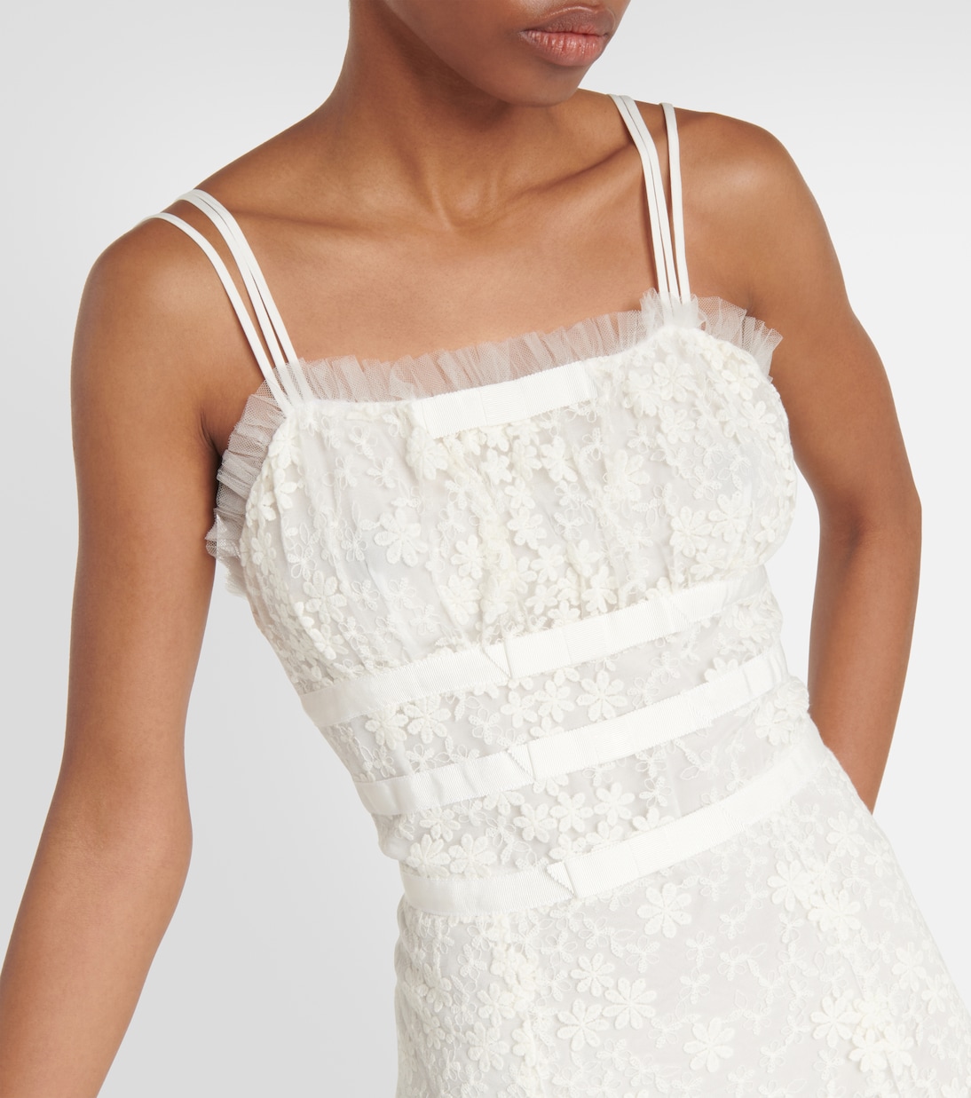 Vestido largo de encaje y tul floral | Rodarte