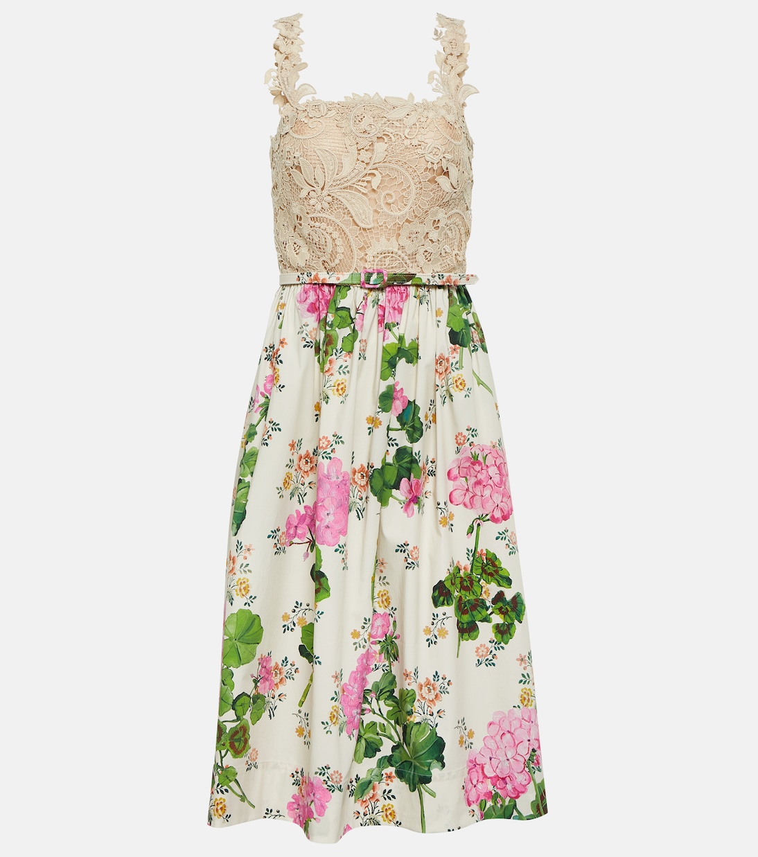 Vestido midi en encaje de guipur floral | Oscar de la Renta