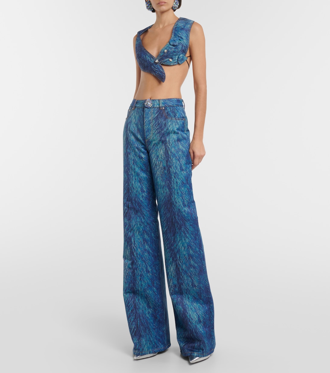 Embellished fur-print flared jeans | Area