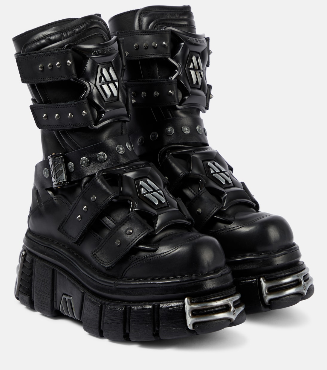 Gamer leather platform ankle boots in black Vetements Mytheresa