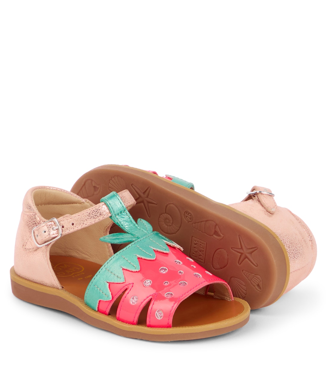 Verzierte Sandalen Poppy Berry aus Leder | Pom d'Api