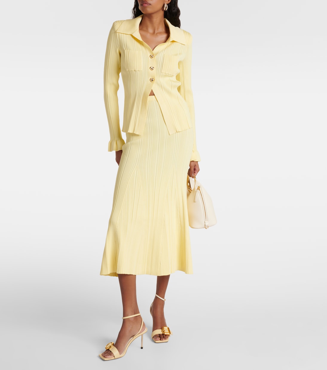 Ribbed-knit flared midi skirt | Self-Portrait