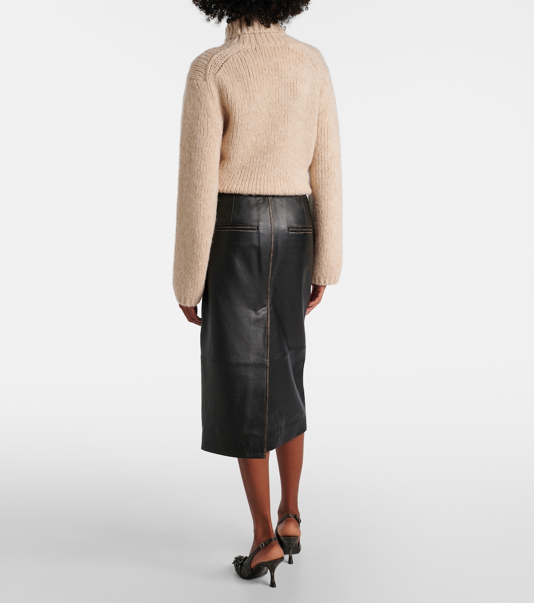 Jupe crayon à taille mi-haute en cuir | Vince