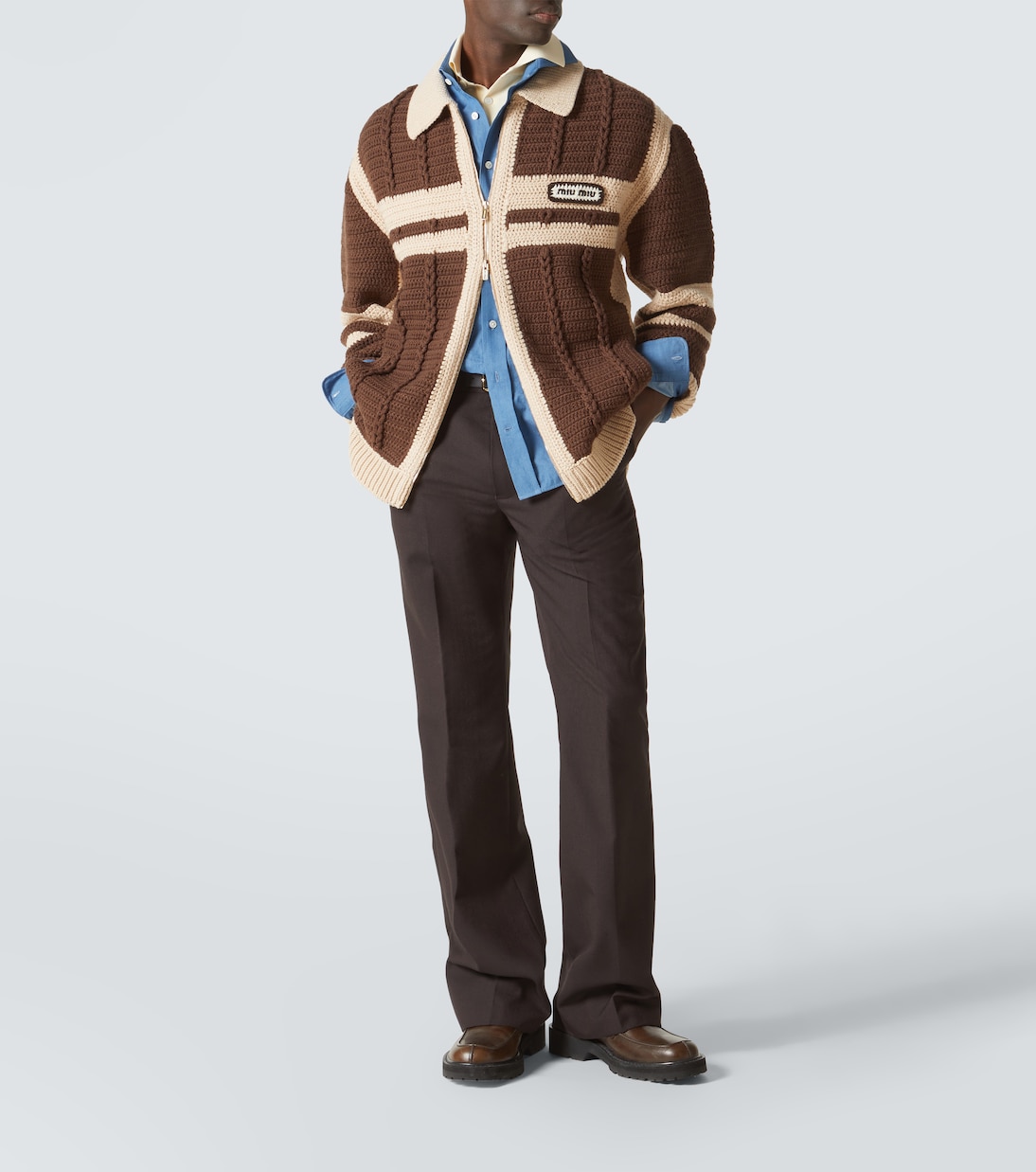 Cable-knit cashmere zip-up sweater  | Miu Miu