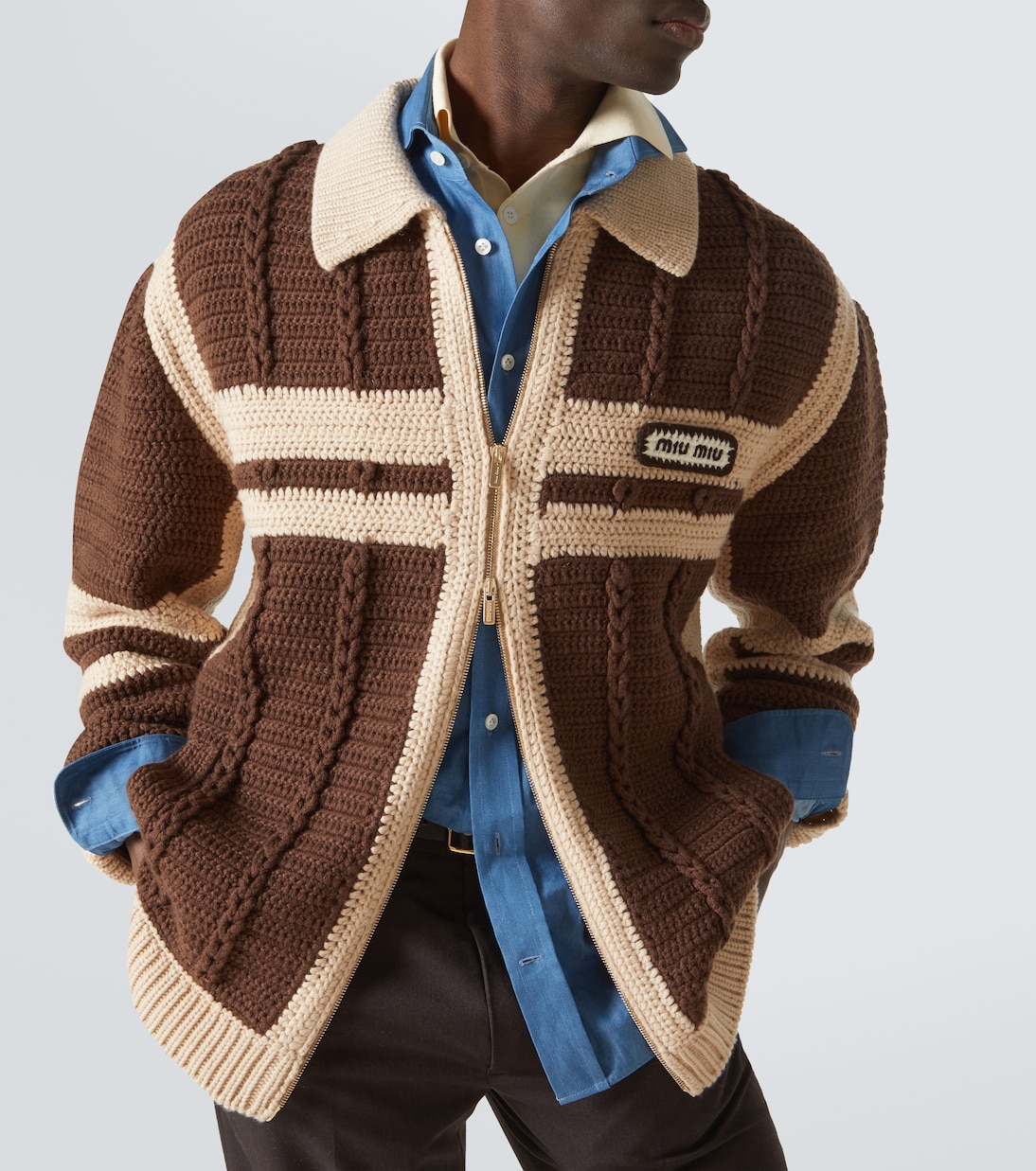 Cable-knit cashmere zip-up sweater  | Miu Miu