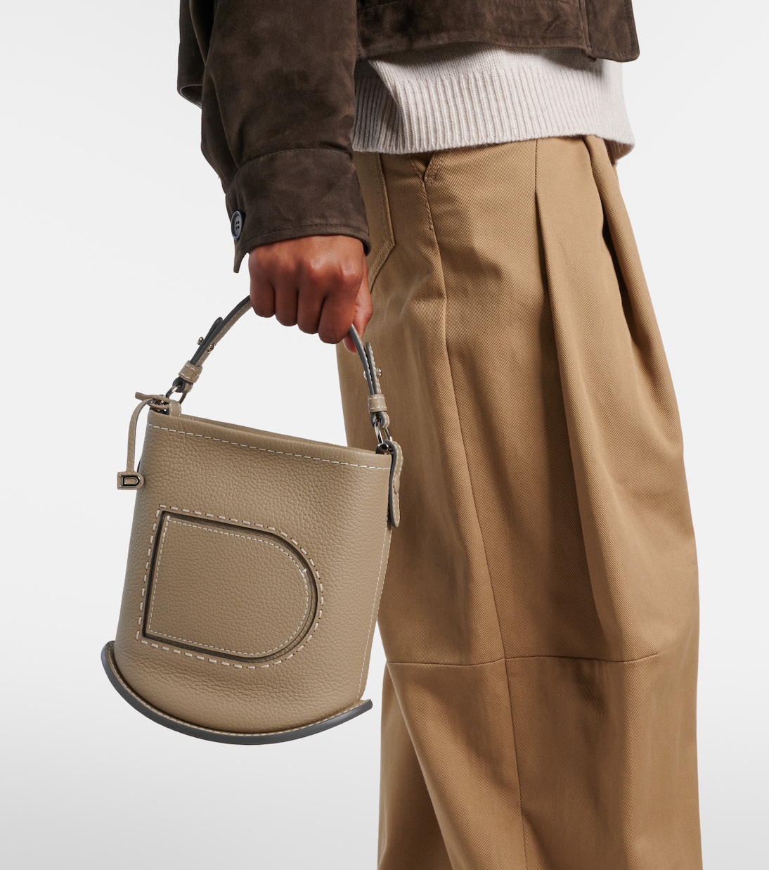 Bucket-Bag Pin Surpiqué Mini aus Leder | Delvaux