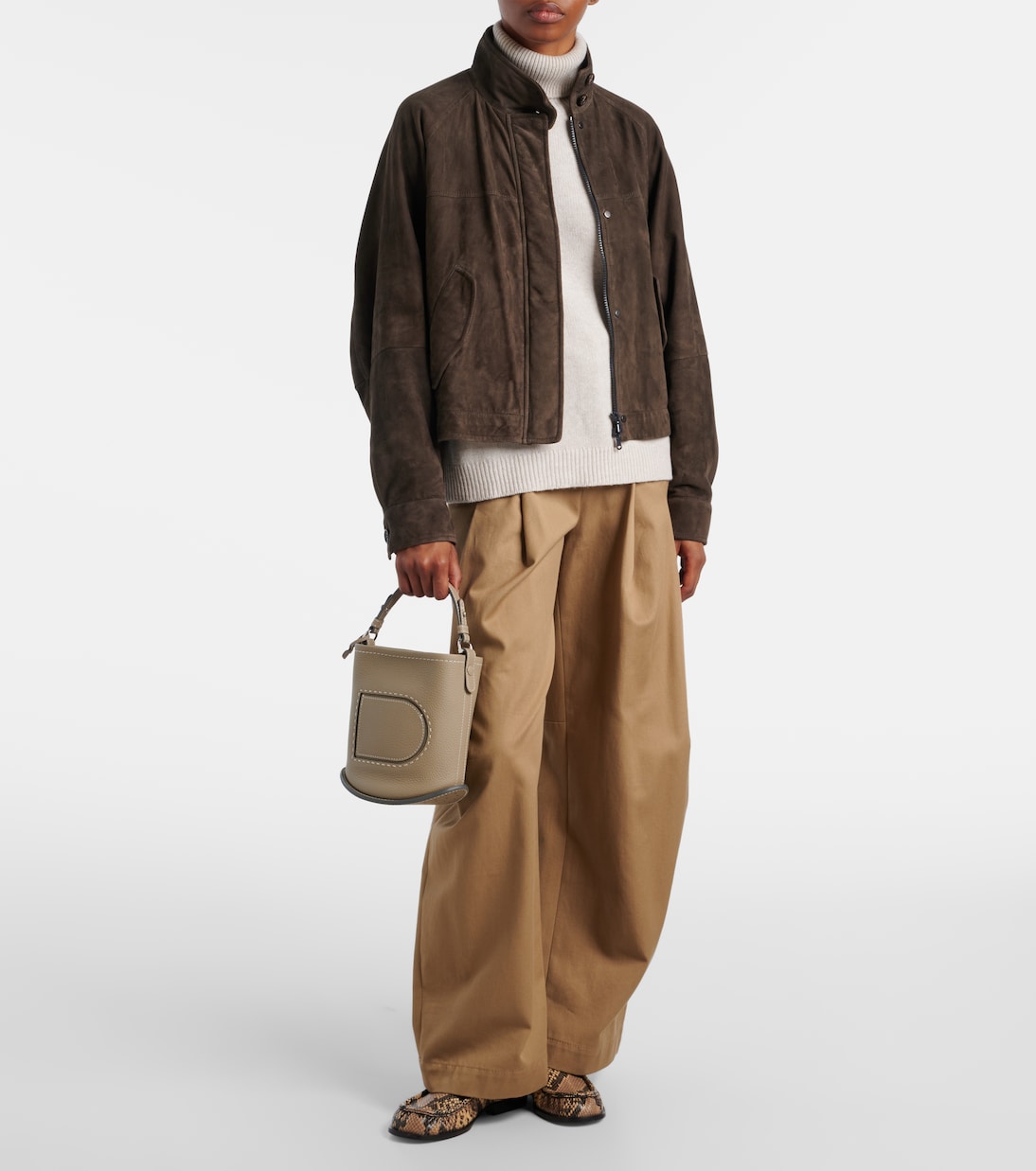 Bucket-Bag Pin Surpiqué Mini aus Leder | Delvaux