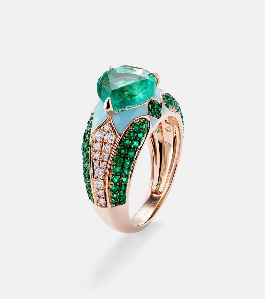 Anillo para meñique Oasis de oro de 18 ct con esmeralda y diamantes | Kamyen
