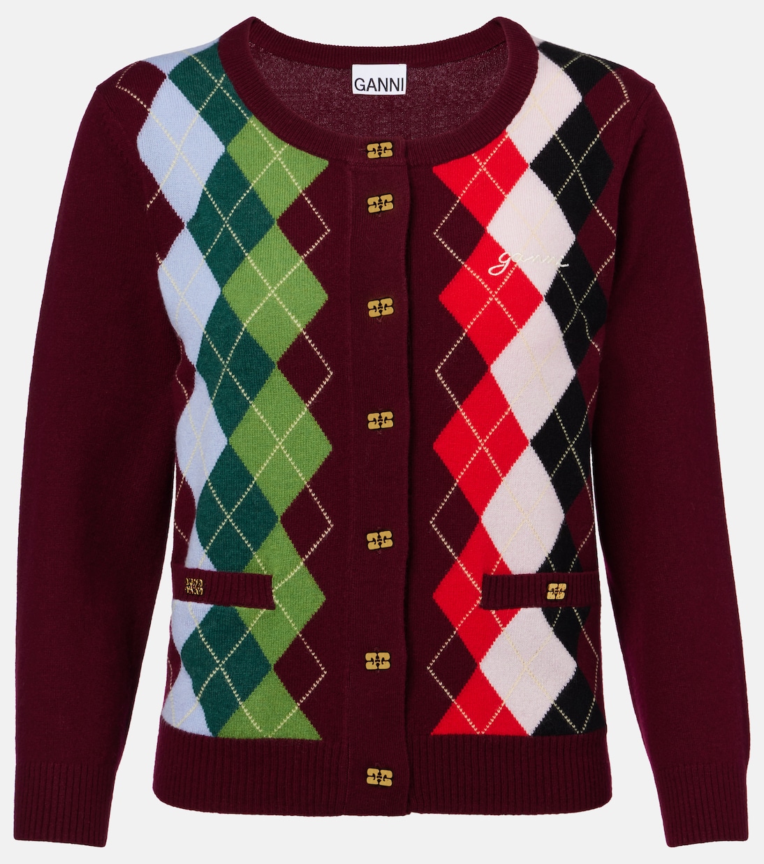 Argyle wool and cashmere cardigan | Ganni
