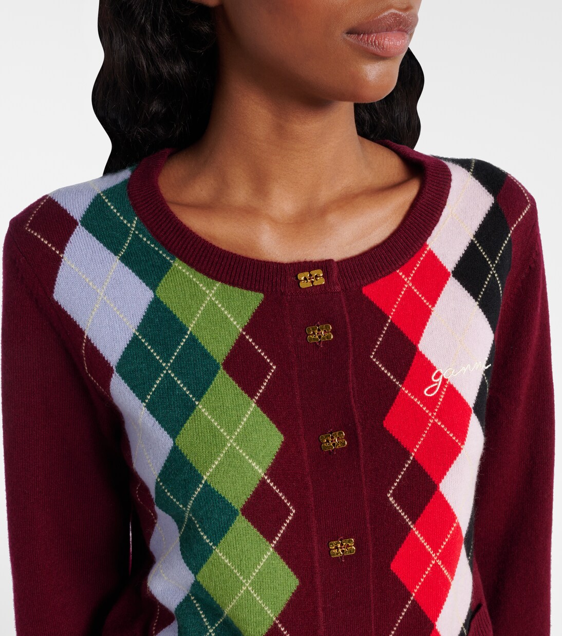 Argyle wool and cashmere cardigan | Ganni