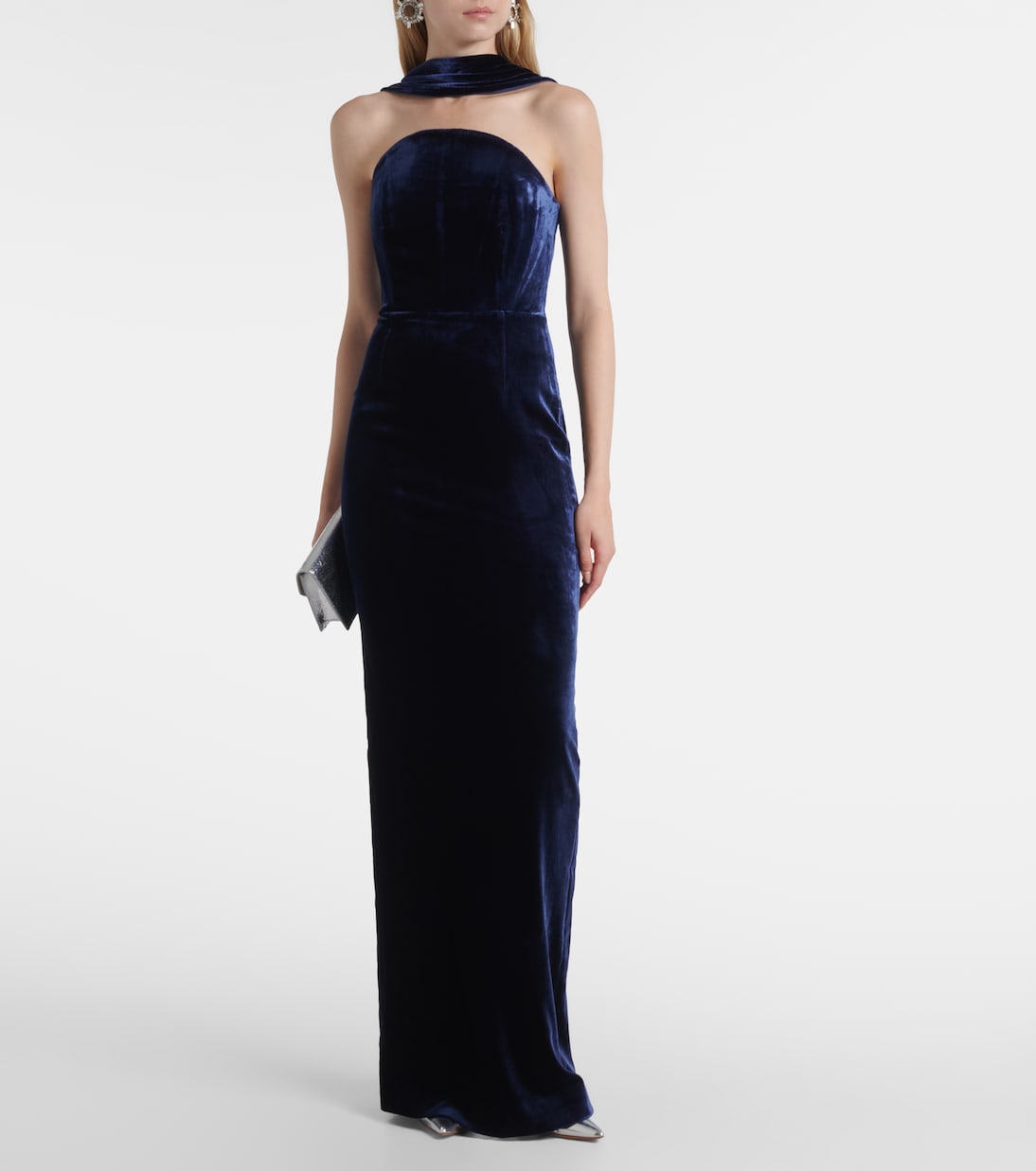 Scarf-detail velvet corset gown | Roland Mouret