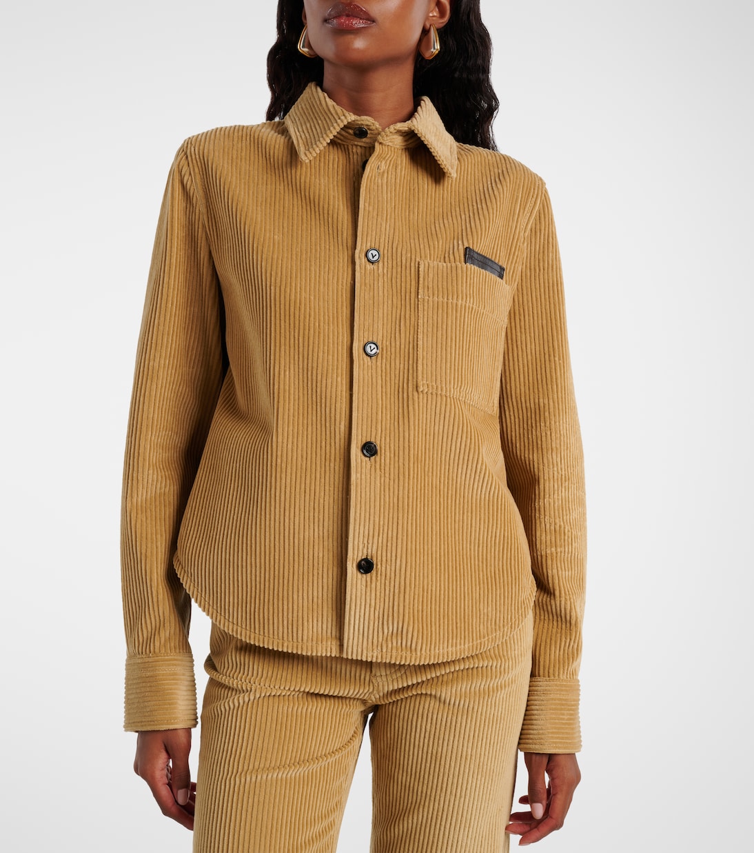 Leather-trimmed cotton corduroy shirt | Bottega Veneta