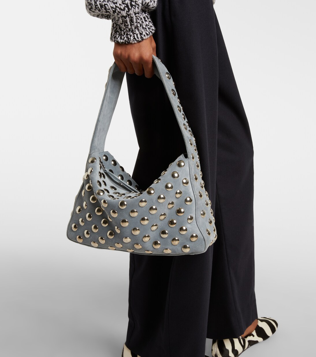 Elena Medium studded suede shoulder bag | Khaite