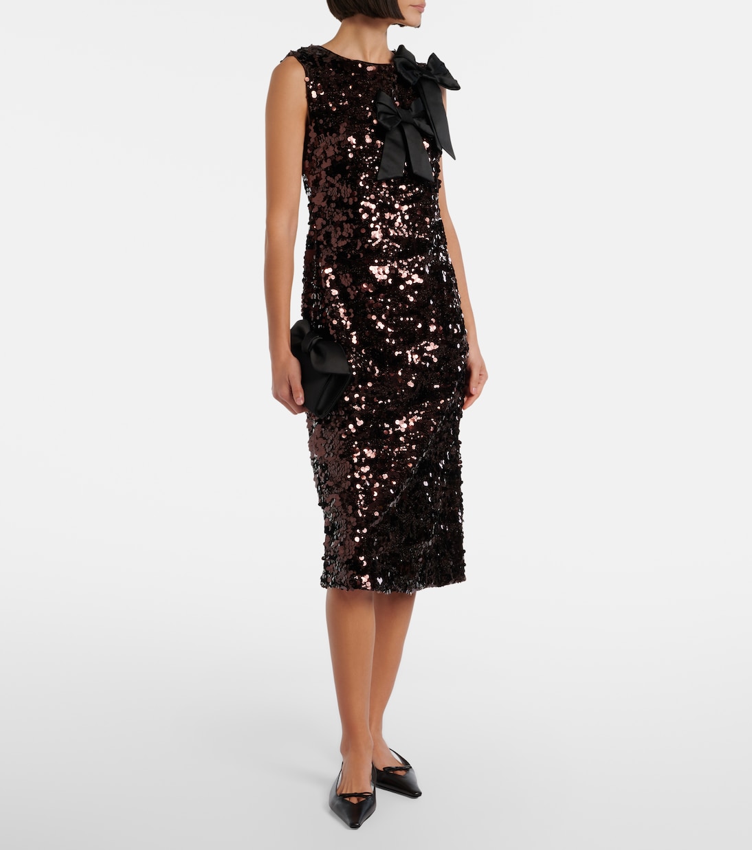 Bow-detail sequined midi dress | Ganni