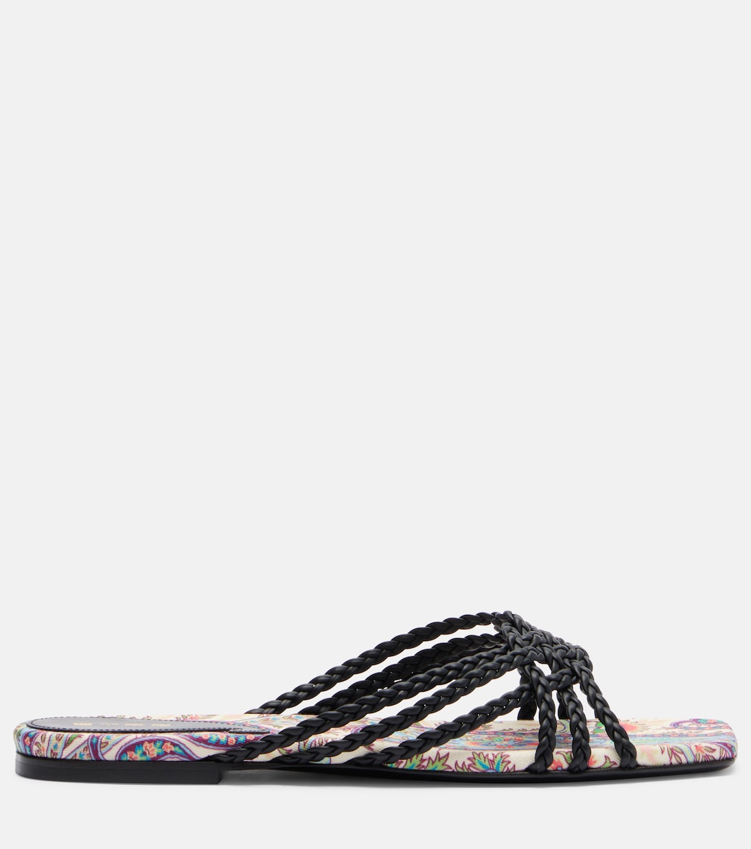 Canvas-trimmed printed leather slides | Etro