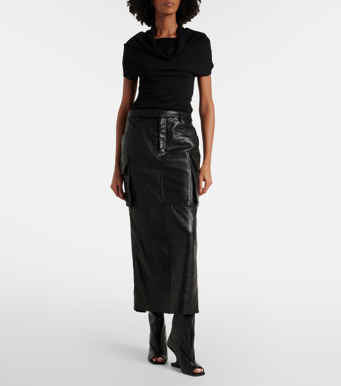 Jupe midi Firbanks en cuir | Rick Owens