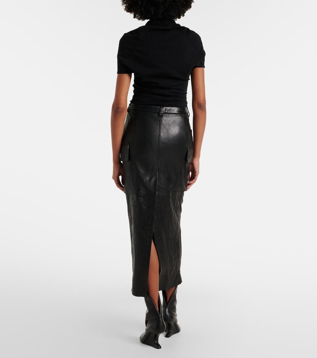 Jupe midi Firbanks en cuir | Rick Owens