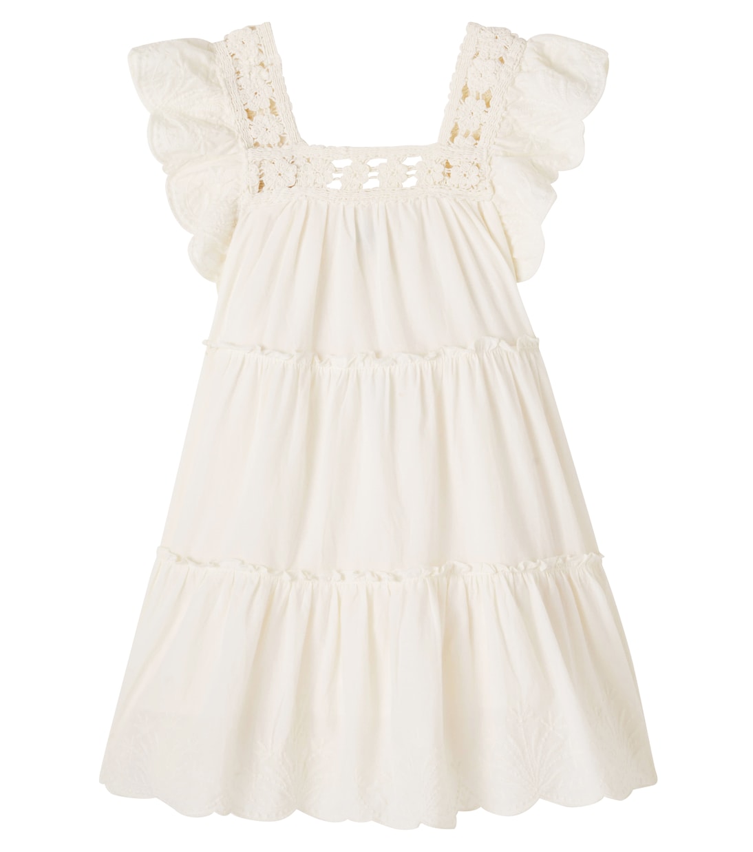 Lace-trimmed tiered cotton dress | Bonton