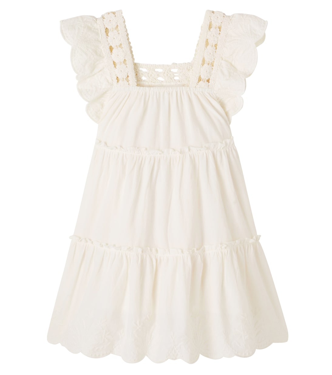 Lace-trimmed tiered cotton dress | Bonton
