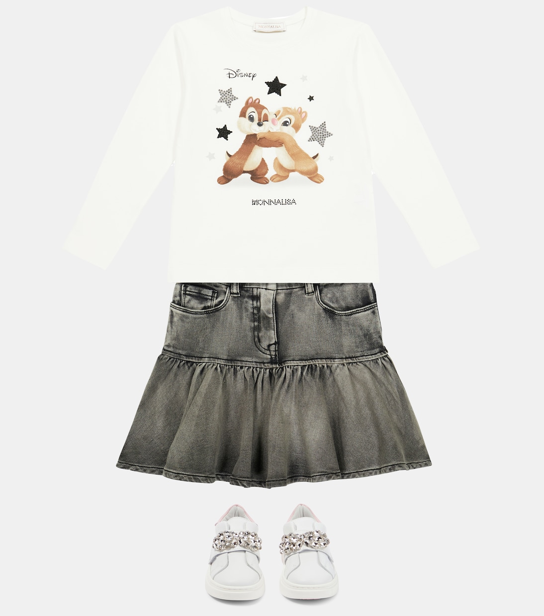 x Disney® - Gonna in denim con ricami | Monnalisa