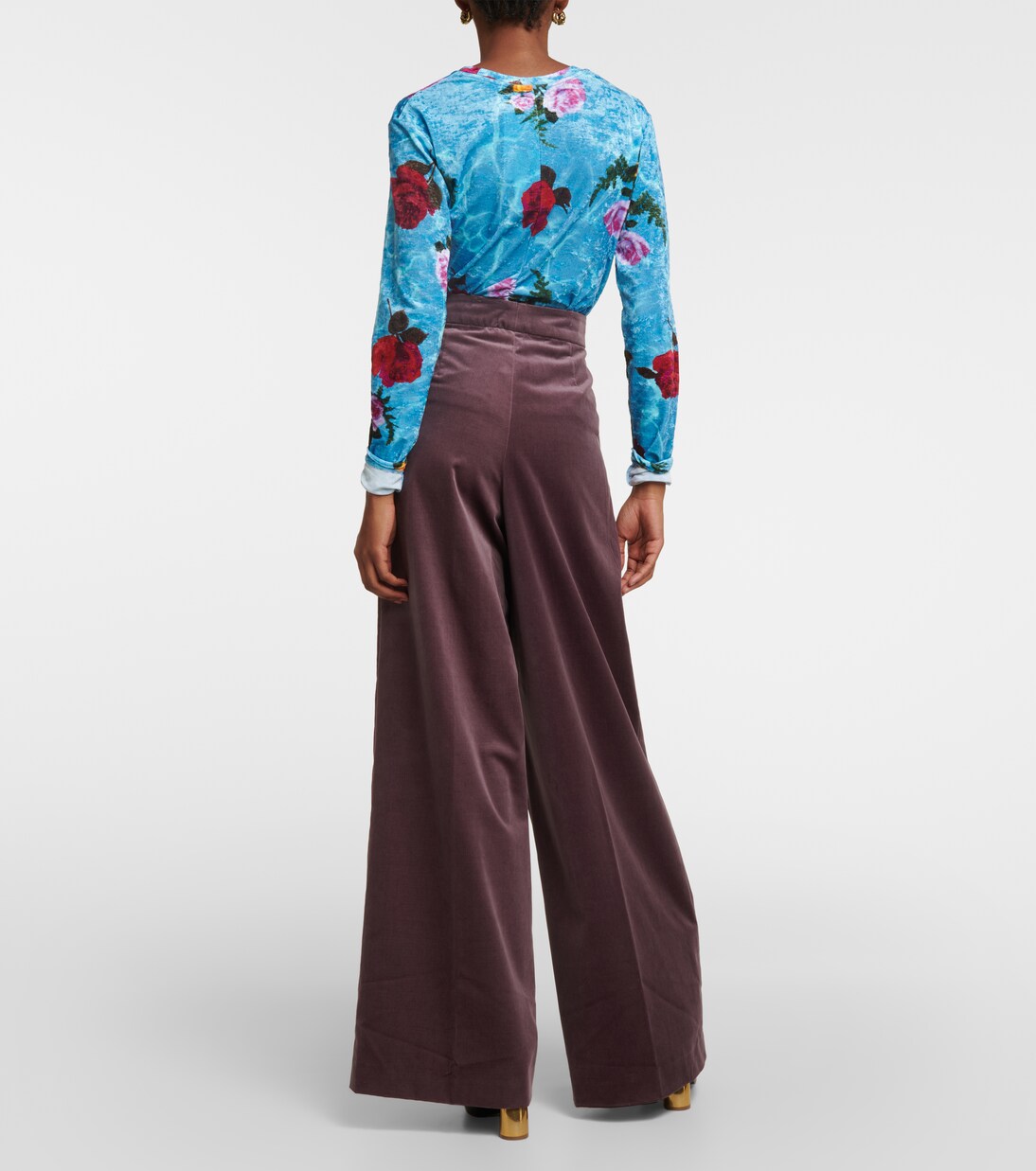 High-rise velvet wide-leg pants in purple - Dries Van Noten